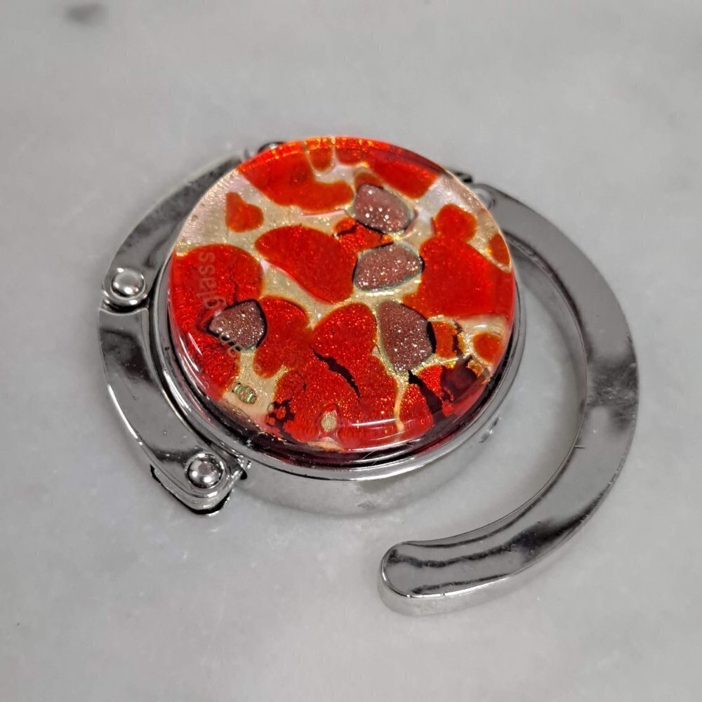 Tabletop Handbag Holder Foldable Orange & Gold Mosaic Look with Resin Coating